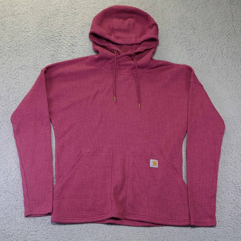 Carhartt Waffle Knit Hoodie Relaxed Fit Berry Pink Pullover TK4967-W Womens S